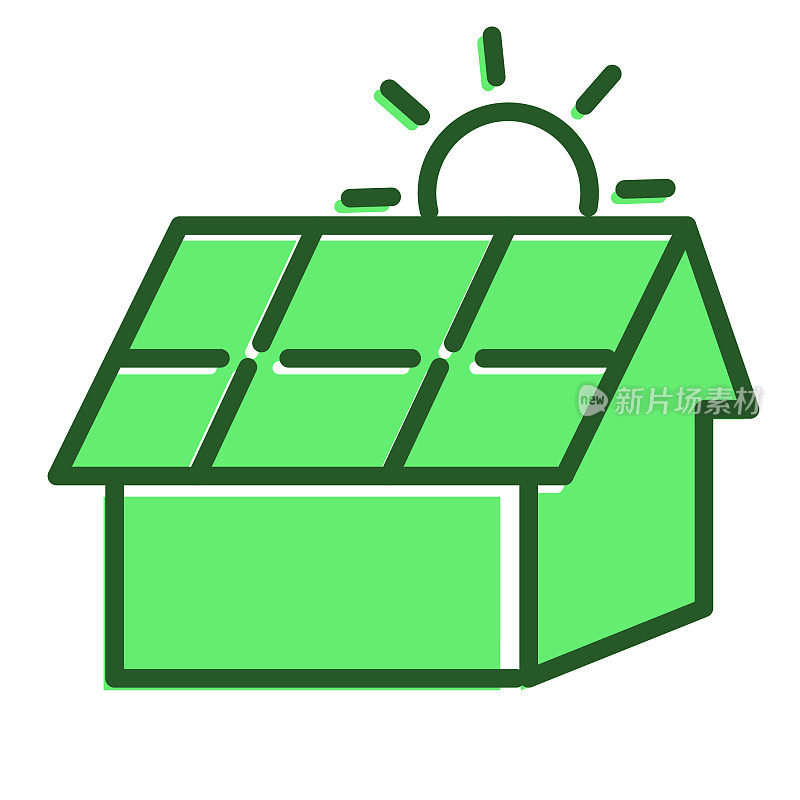 太阳能电池板屋顶图标-可编辑的中风