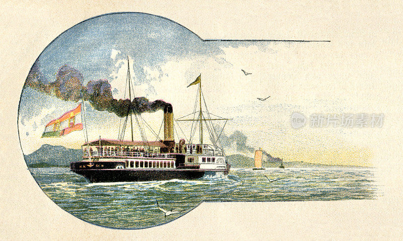 1897年德国博登湖上的蒸汽明轮船