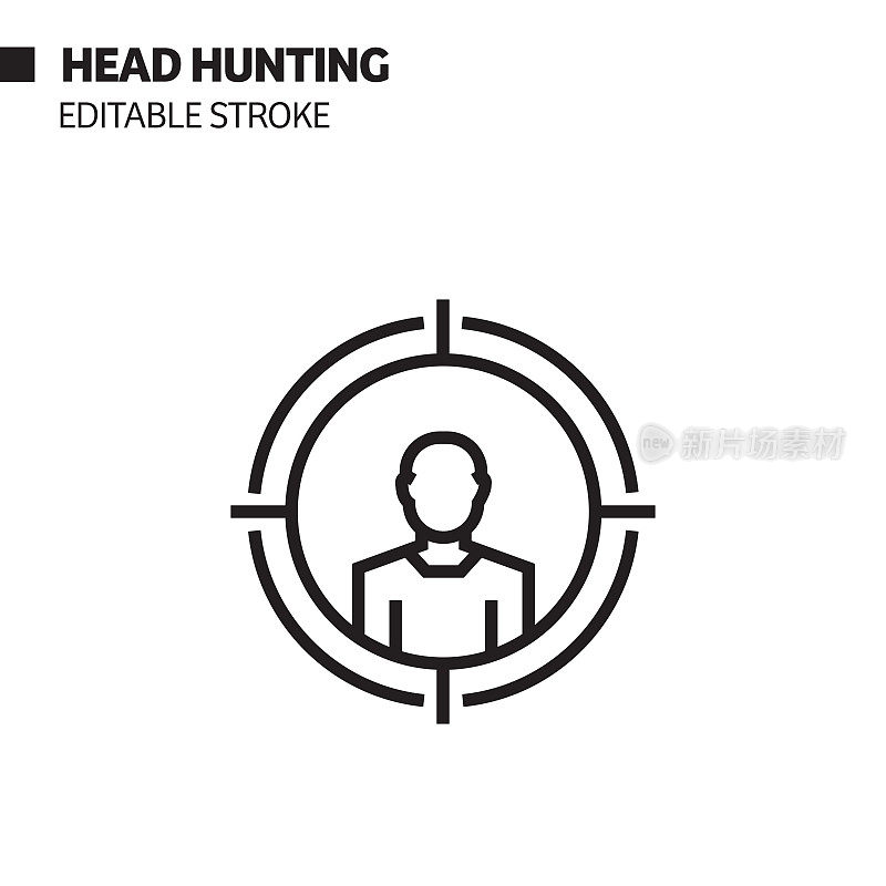 头部狩猎线图标，轮廓矢量符号插图。
