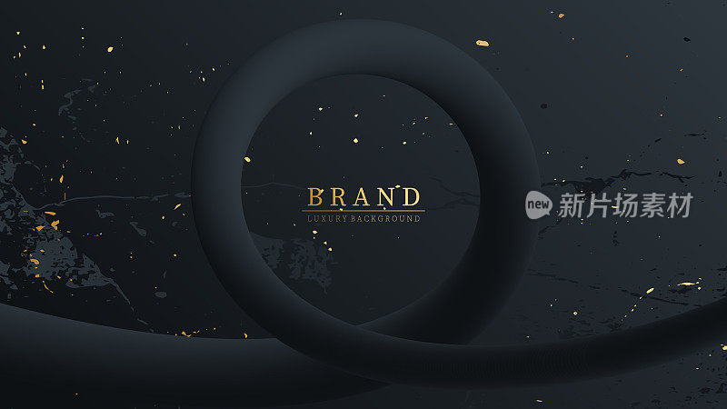 横幅与动态三维线圆形状。奢侈品背景的产品介绍和公司品牌。黑色和金色。