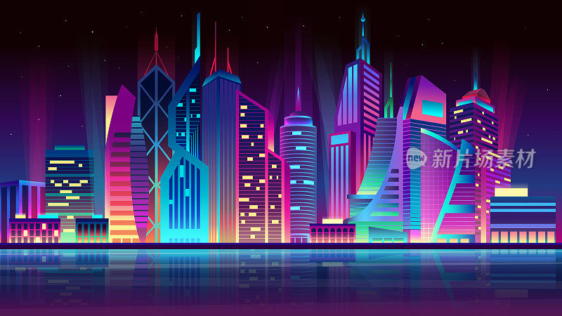 未来的夜晚的城市