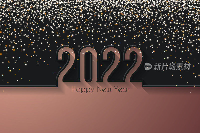 新年快乐2022与黄金闪光-黑色背景