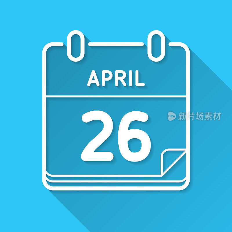 4月26日。图标在蓝色背景-平面设计与长阴影