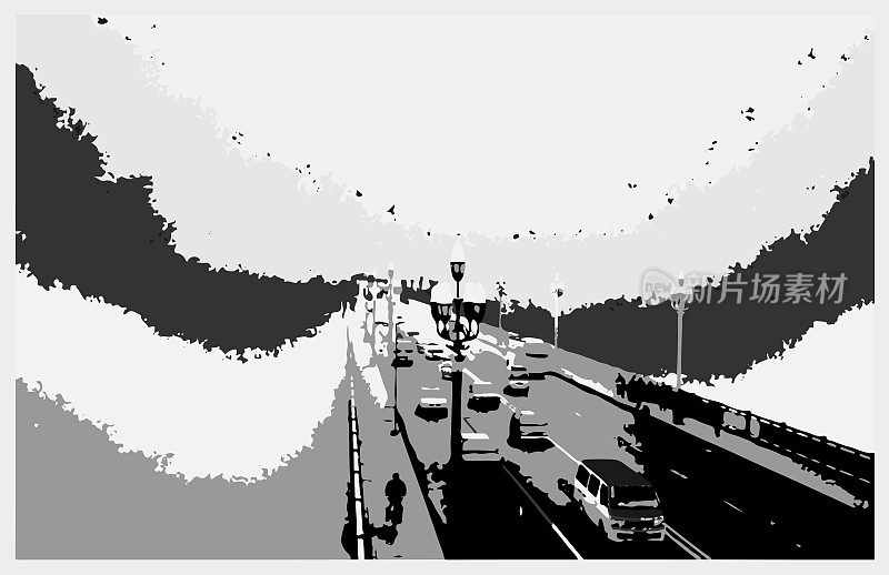 南京长江大桥矢量木版插图，南京-江苏省，中国