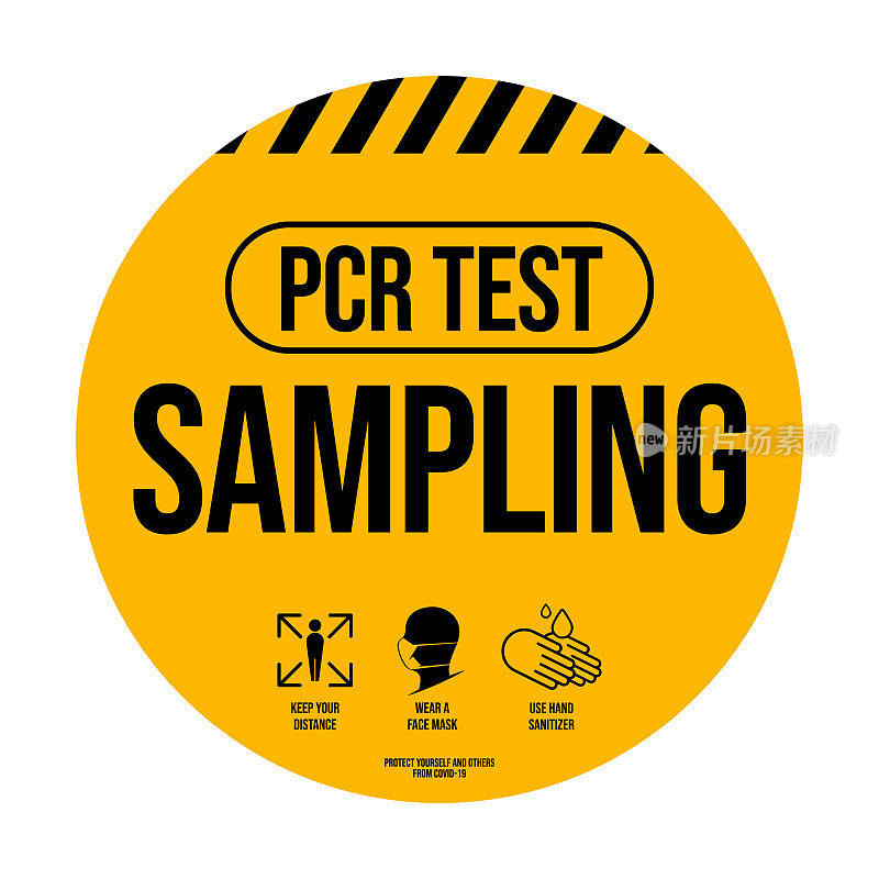 PCR测试要求。警告标志。黄色警告标志是关于冠状病毒或covid-19载体的插图