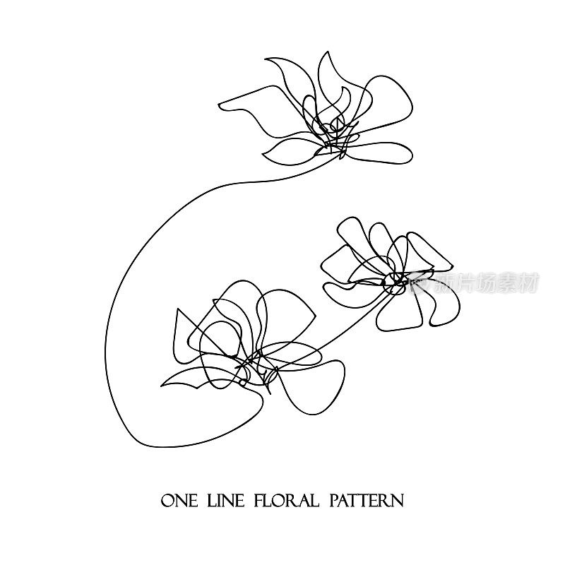 矢量手绘抽象涂鸦线艺术3花植物元素手工图案在白色背景