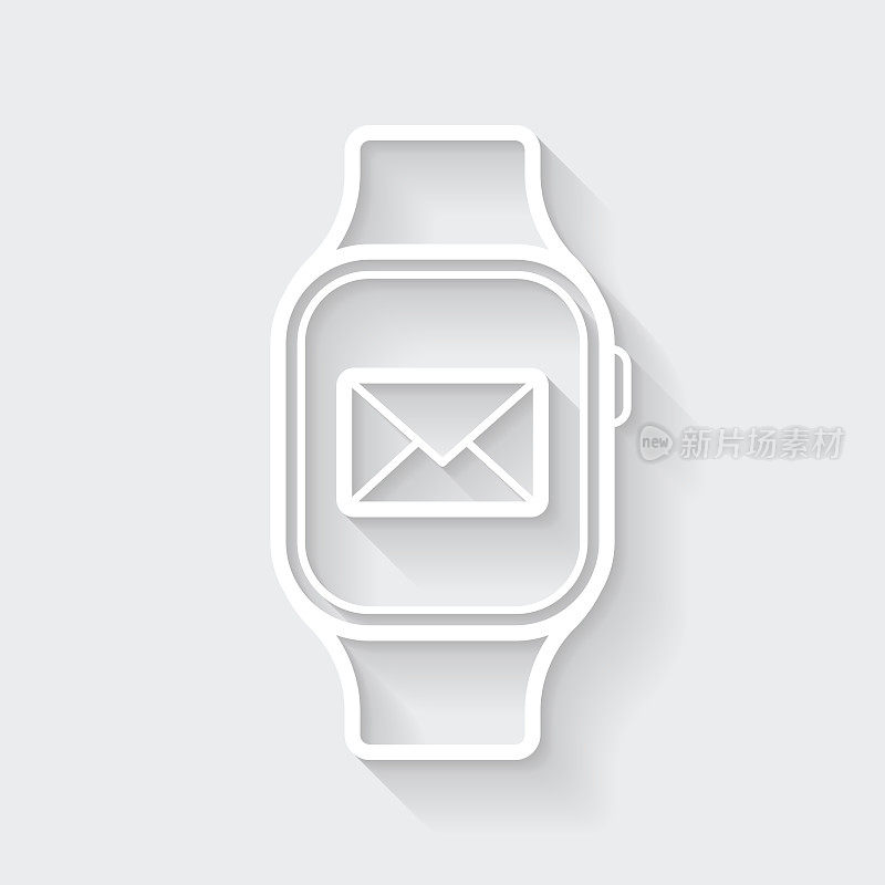 智能手表与电子邮件信息。图标与空白背景上的长阴影-平面设计