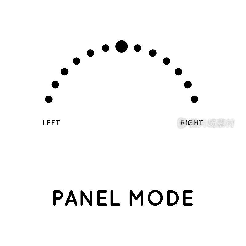 控制面板模式图标。指针左、右。音乐平衡，耳机，混音控制台。这是在简单的风格，孤立在白色的背景。原始尺寸为64x64像素。