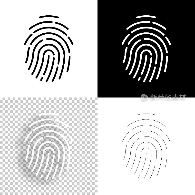 指纹。图标设计。空白，白色和黑色背景-线图标