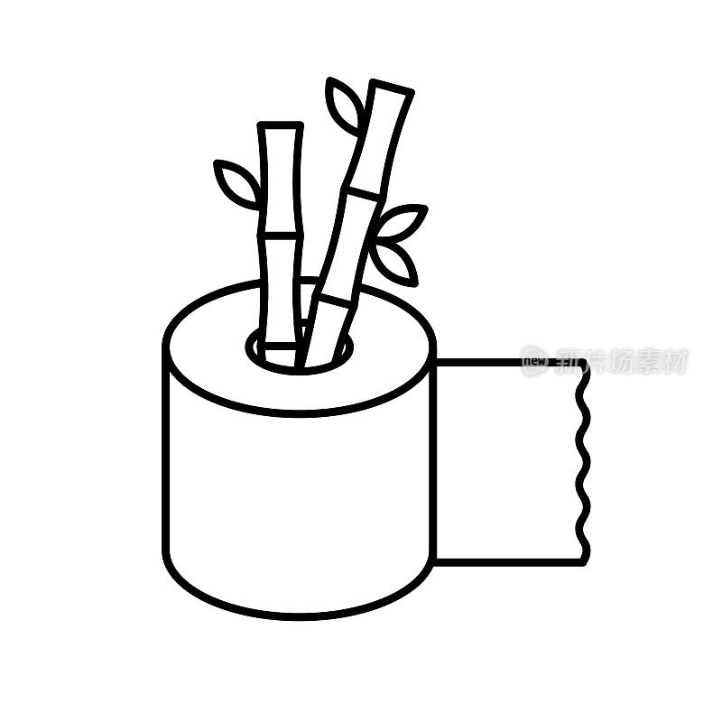 竹厕纸线条图标。无树环保造纸业。