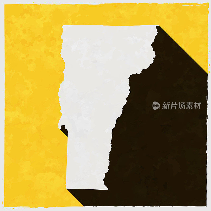 佛蒙特州地图与纹理黄色背景上的长阴影