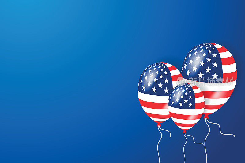 无缝现实气球的背景。美国国旗设计的光滑气球。美国爱国气球的颜色。矢量图