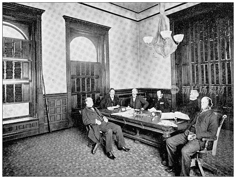 1898年，来自堪萨斯州劳伦斯的古董照片:沃特金斯国家银行大楼主任的房间