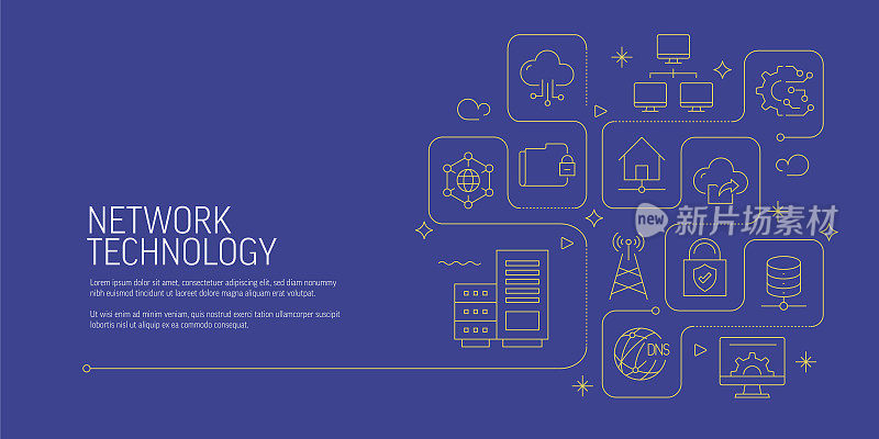 网络技术相关矢量横幅设计概念，现代线条风格与图标