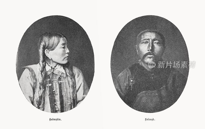 卡尔梅克女人和卡尔梅克男人，半色调版画，1899年出版