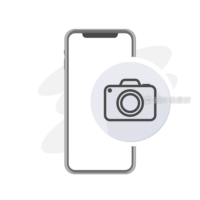 智能手机相册图标，摄影相机线灰色图标，手机相册，拍照，自拍矢量插图