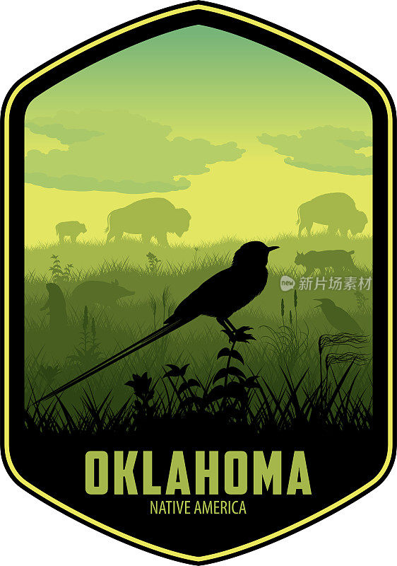 俄克拉荷马州矢量标签剪刀尾捕蝇和草原