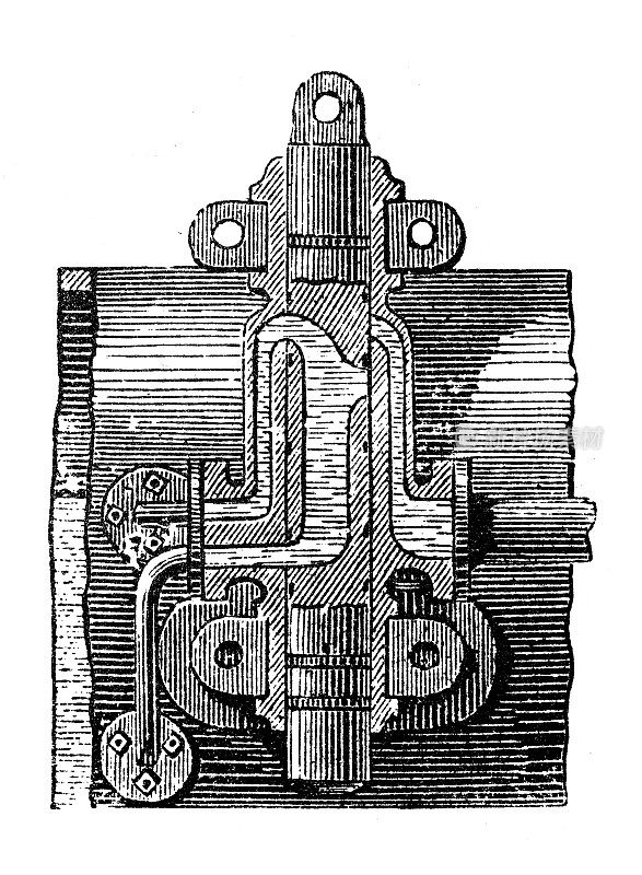 古董插图，应用力学:蒸汽动力机器，加根水位控制器