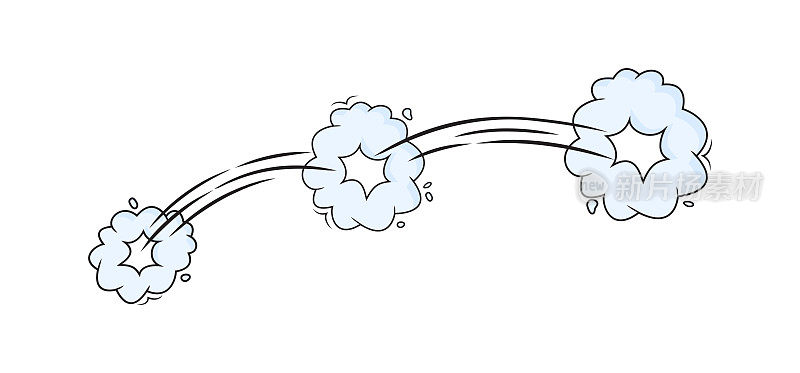 卡通尘埃效果，速度矢量云。漫画烟风跳图标，运动扑，嗖嗖的飞行轨迹，动力气球。爆炸图
