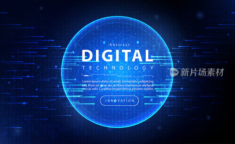数字Ai大数据技术旗帜蓝色背景，在线网络安全技术，抽象隐私高科技二进制码，创新未来数据，互联网网络连接，插图矢量