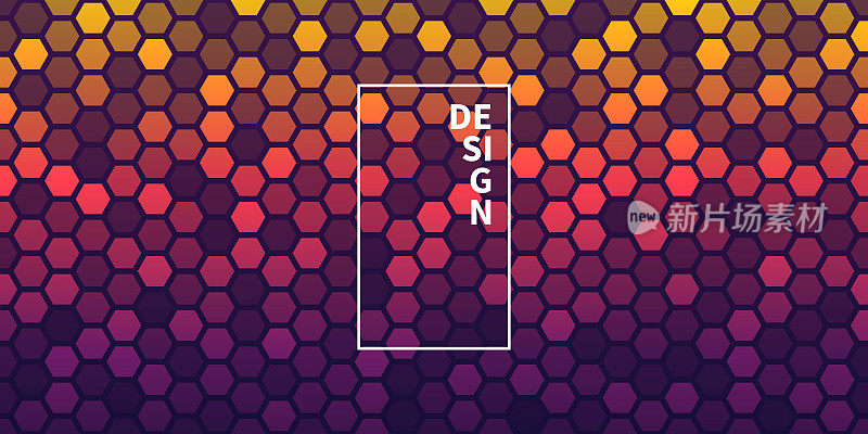 抽象几何背景-六角形马赛克与橙色梯度