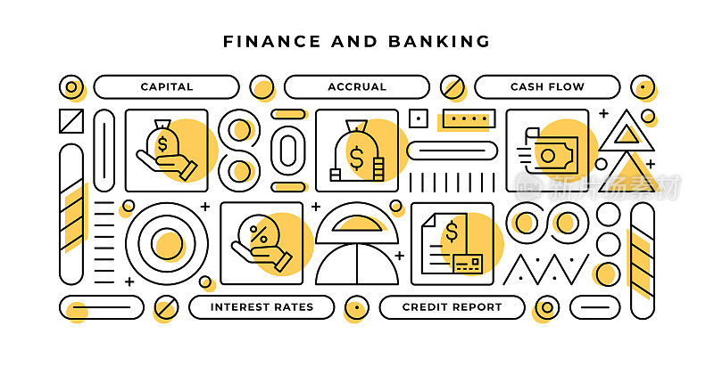金融和银行信息图表概念几何形状和资本，应计，现金流，信用报告线图标