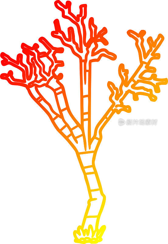温暖的梯度线绘制卡通冬季树