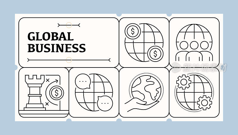 全球业务线图标集和横幅设计
