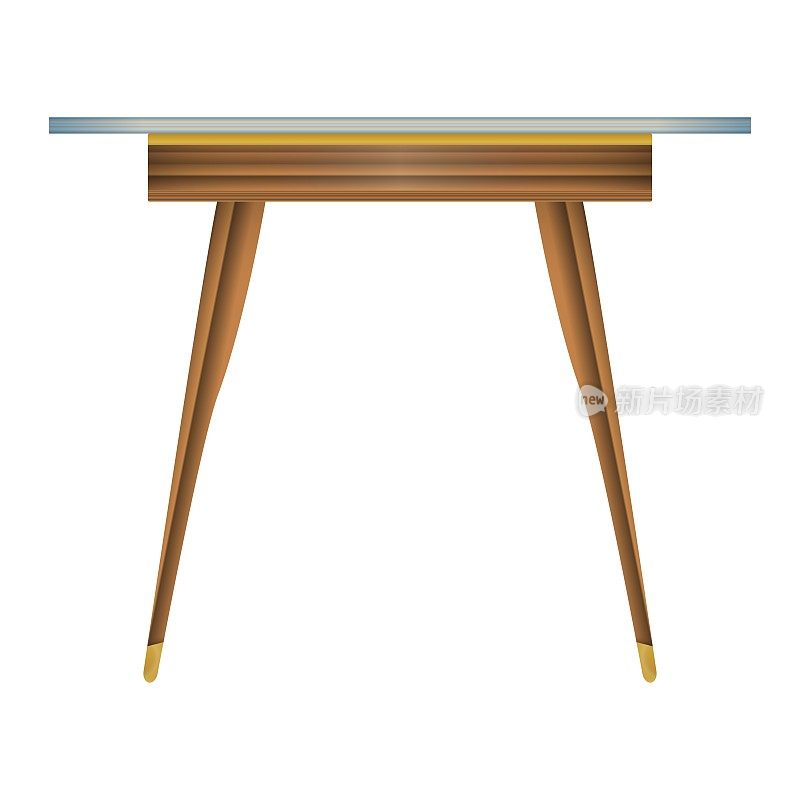 玻璃桌面木桌侧面视图在现实主义风格。透明桌面。家居木质家具设计。