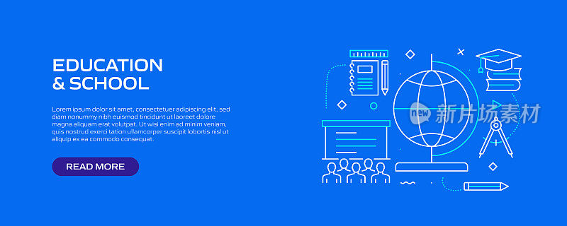 教育和学校相关的线条风格横幅设计网页，标题，宣传册，年度报告和书籍封面