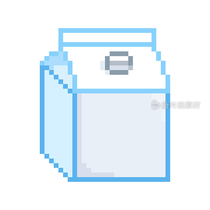 牛奶盒饮料像素，像素可爱的牛奶。像素牛奶包矢量插图。8位。符号，标志说明。像素艺术牛奶盒图标为8位游戏股票插图