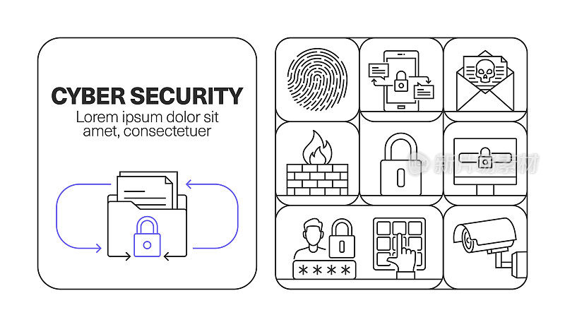 网络安全横幅线图标集设计
