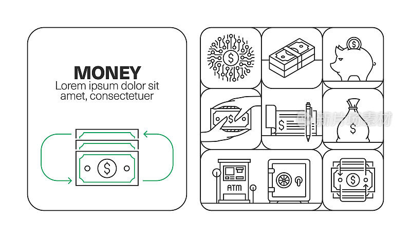 金钱横幅线图标集设计