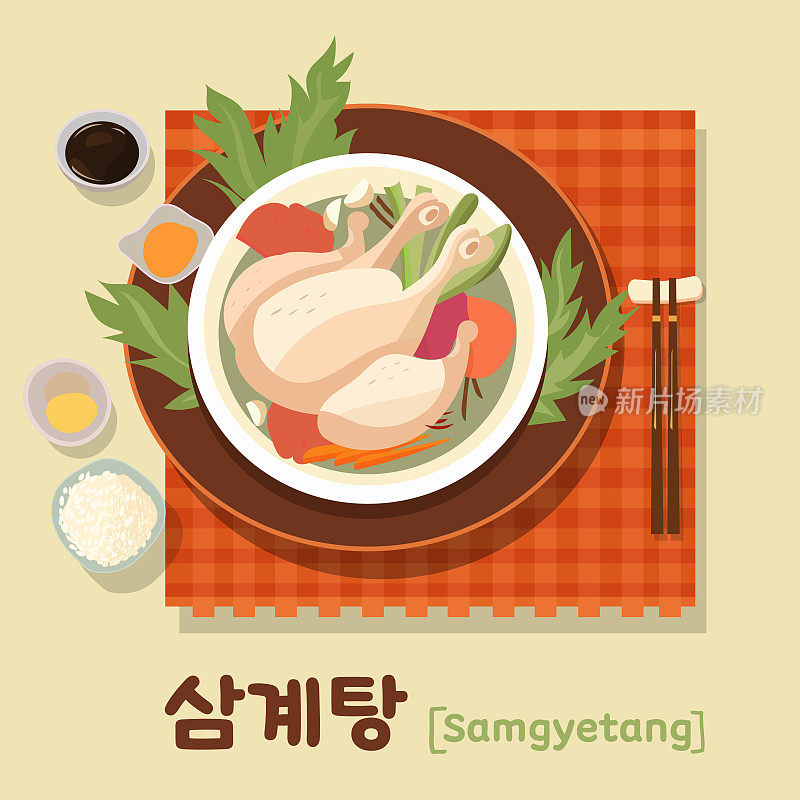 参鸡汤是韩国的人参鸡汤，在三福节制作