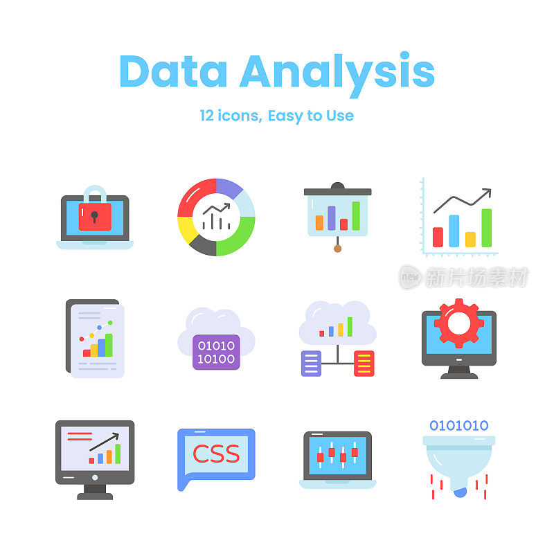 精心制作的数据分析和统计图标，下载这个高级矢量易于使用