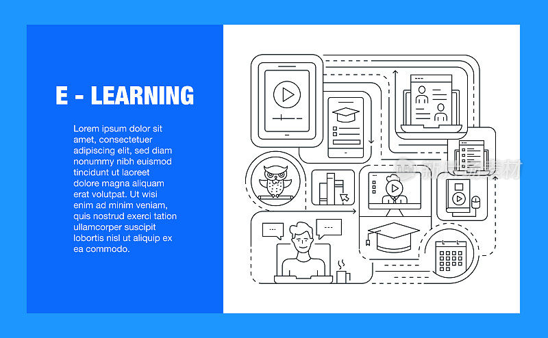 电子学习线图标集和横幅设计