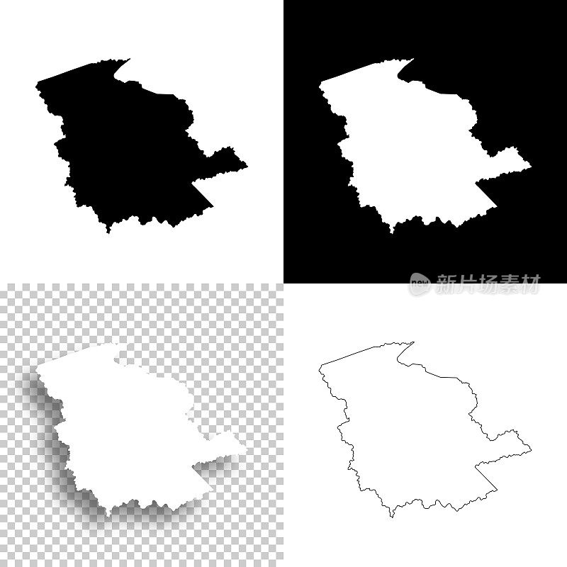 西弗吉尼亚州洛根县。设计地图。空白，白色和黑色背景