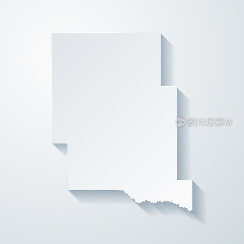 马歇尔县，密西西比。地图与剪纸效果的空白背景