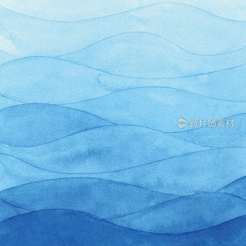 蓝色水彩梯度与波浪模式
