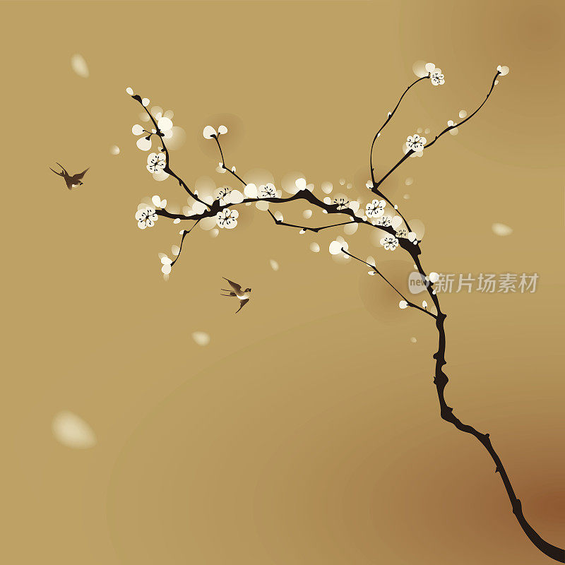 一幅东方风格的春日梅花画