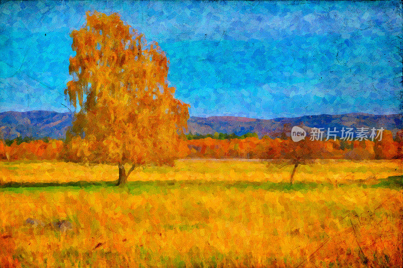 油画描绘了秋天的风景