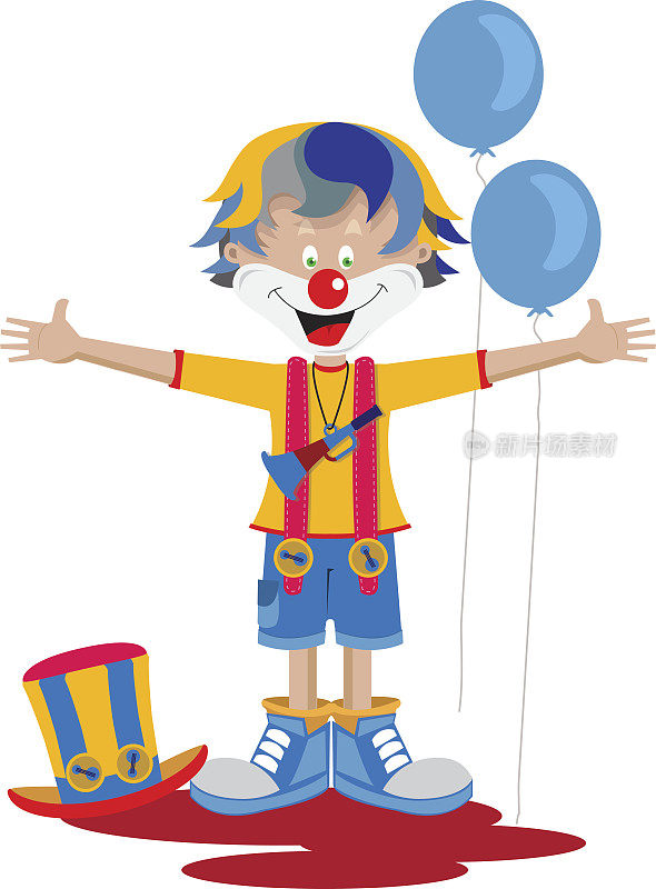 有帽子、喇叭和气球的小丑