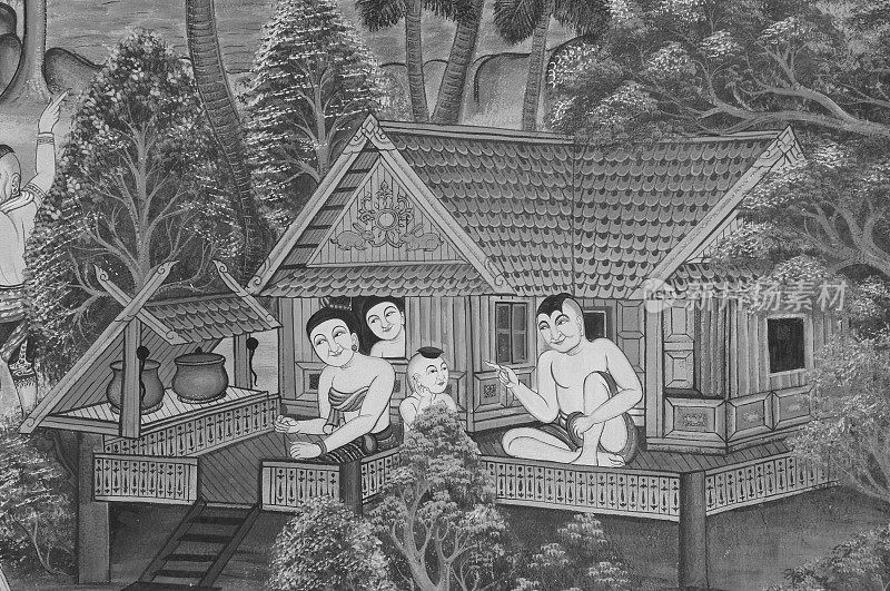 古泰国寺庙壁画背景。