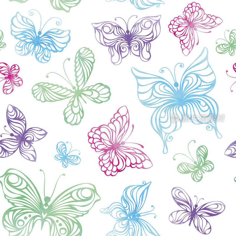 无缝图案的水彩蝴蝶。