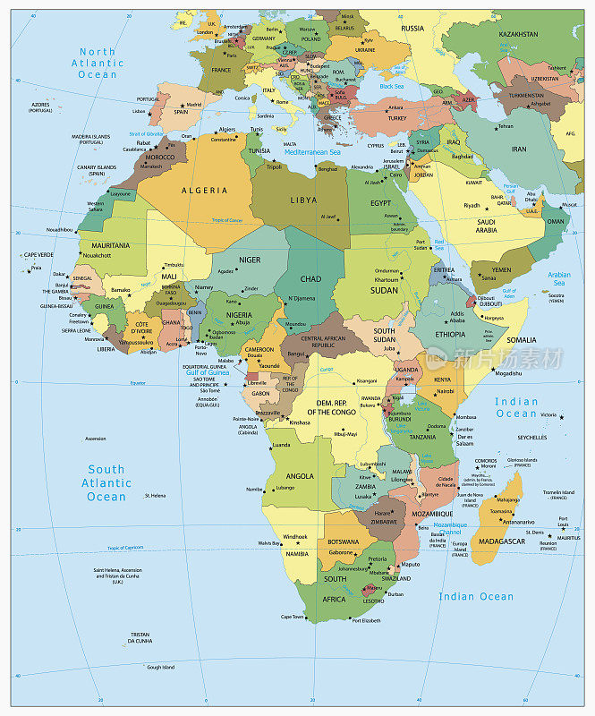 非常详细的非洲政治地图