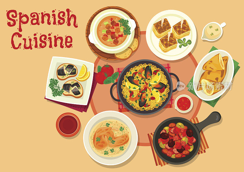 西班牙菜的健康晚餐菜肴图标