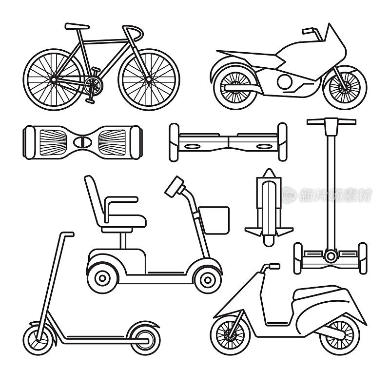 收集自行车和滑板车的图标