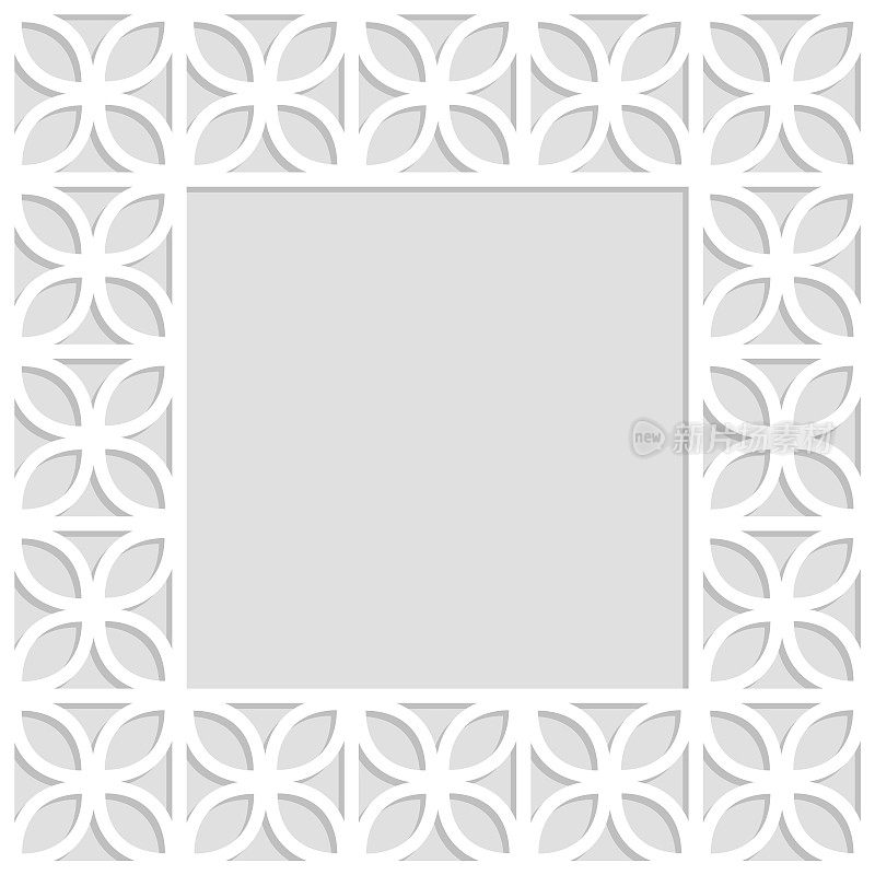 灰和白三叶激光切割纸格子几何方形框架，矢量