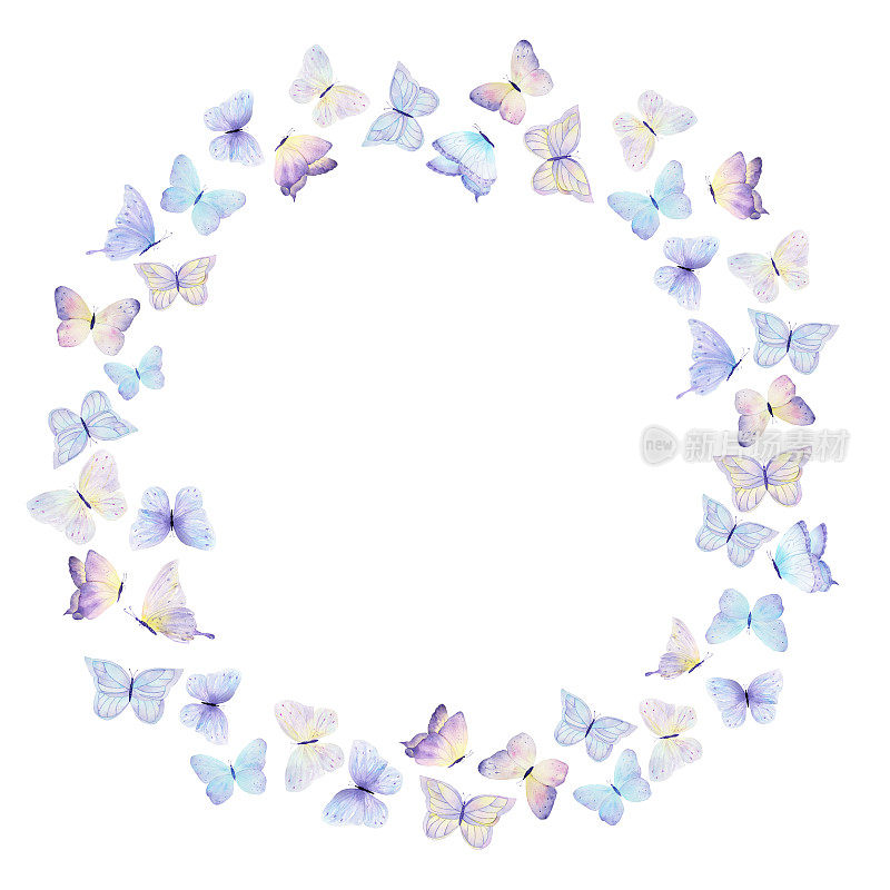 水彩手画蝴蝶花环。完美的邀请，装饰，卡片，壁纸。