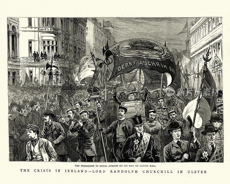 新教游行到阿尔斯特大厅，贝尔法斯特，19世纪